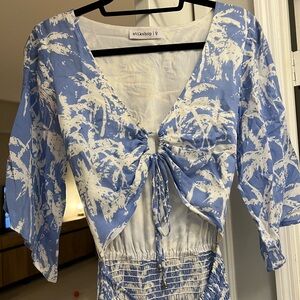 Blue and White Tie-Front Maxi Dress